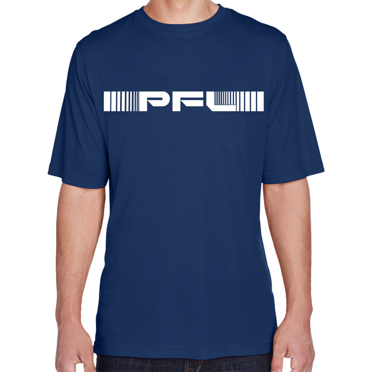 PFL Performance T-Shirt in Navy- Front View, Model Shot