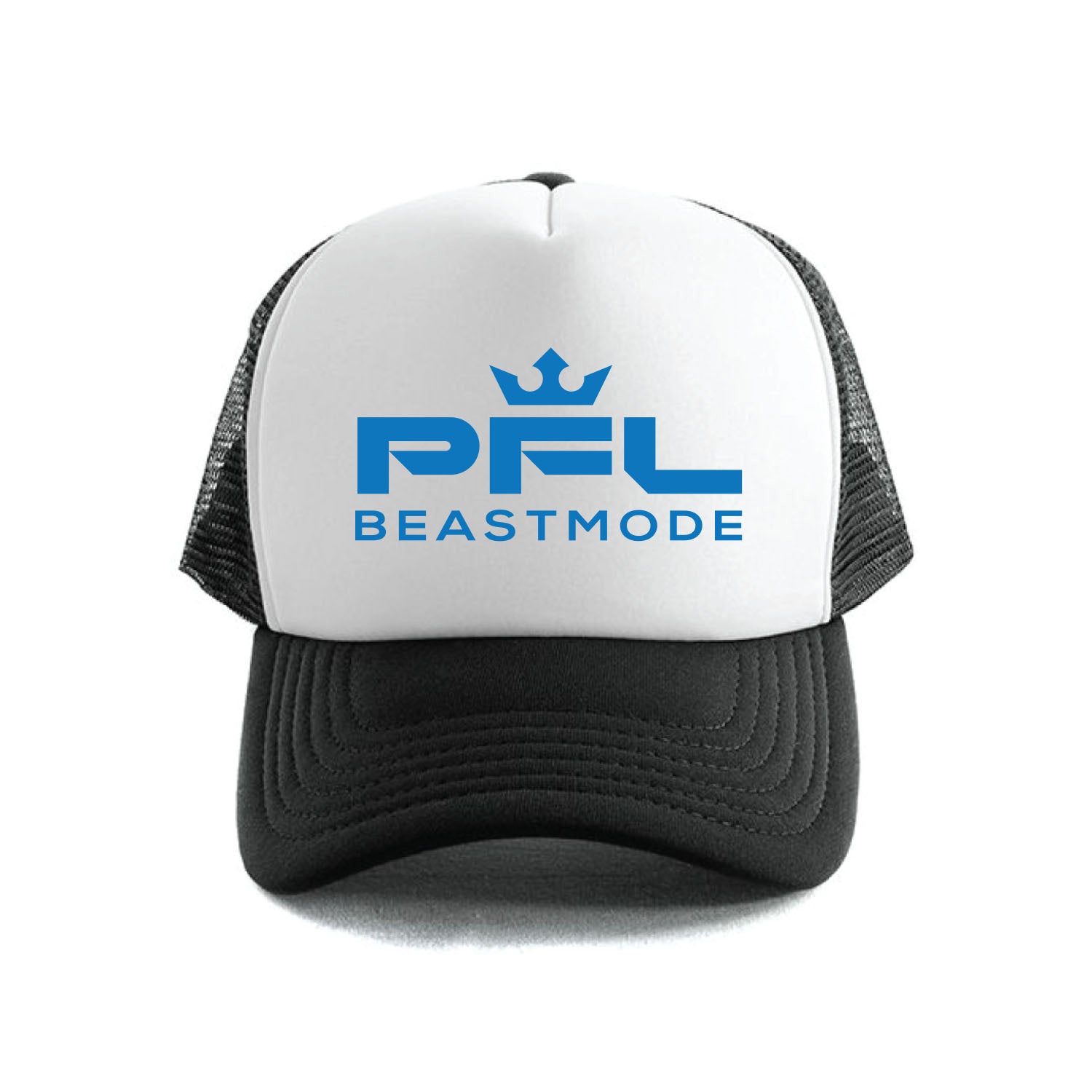 PFL x Beastmode Trucker Hat in Black and White - Front View